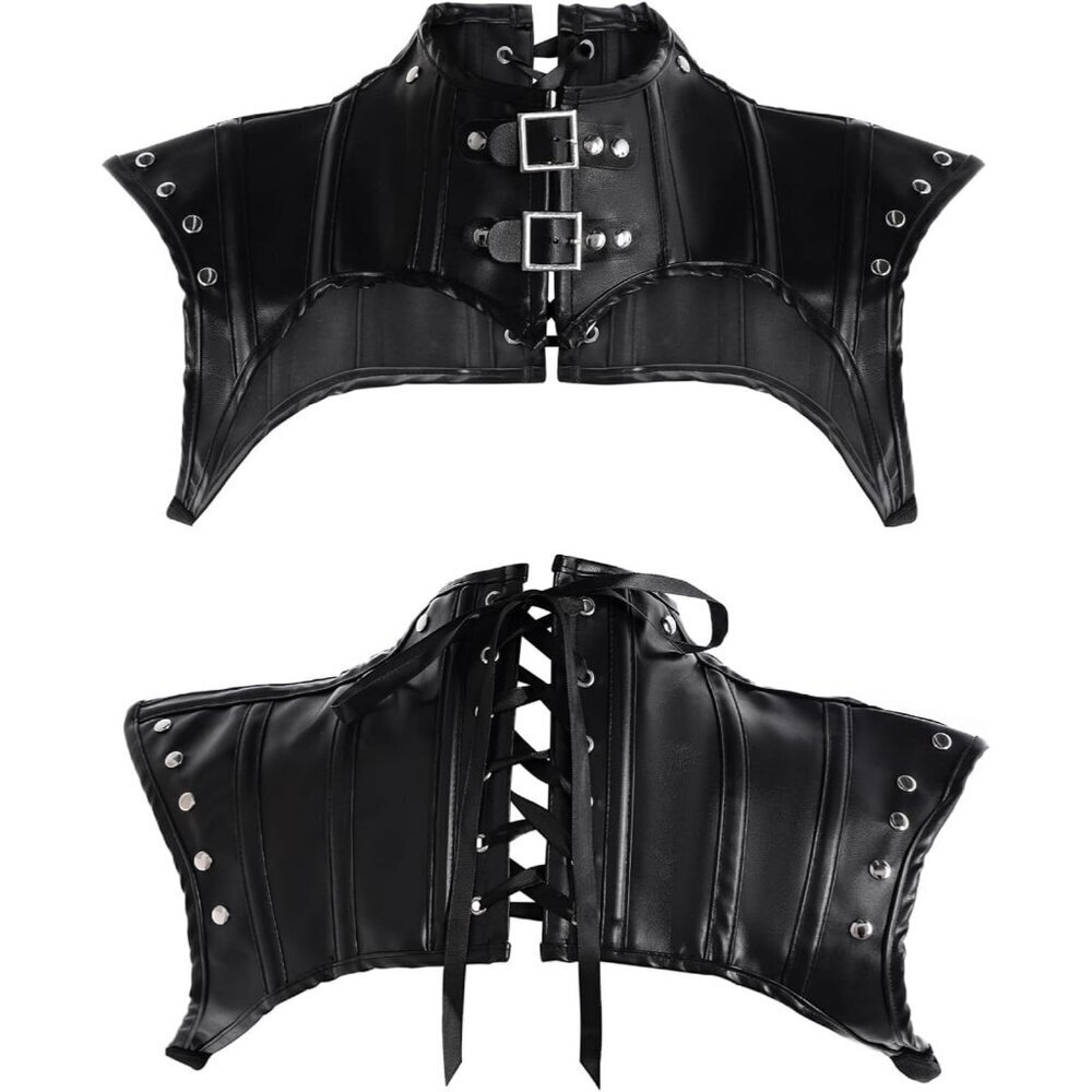 Leather Shoulder Armor Women's Steampunk Gothic Costume Jacket for Halloween - Picture 6 of 6